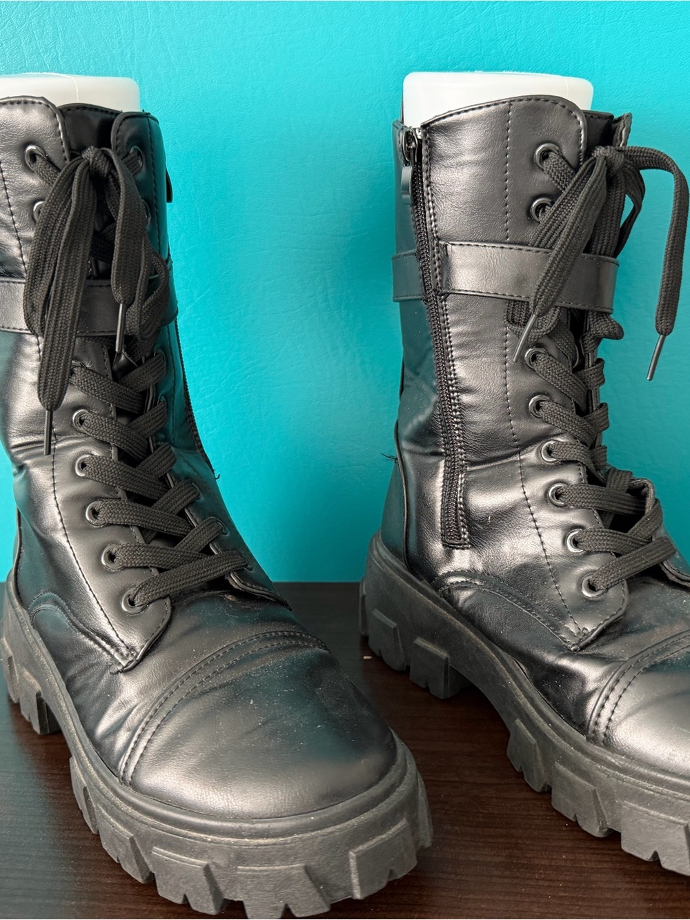 Black Combat Lace-Up Platform Boots